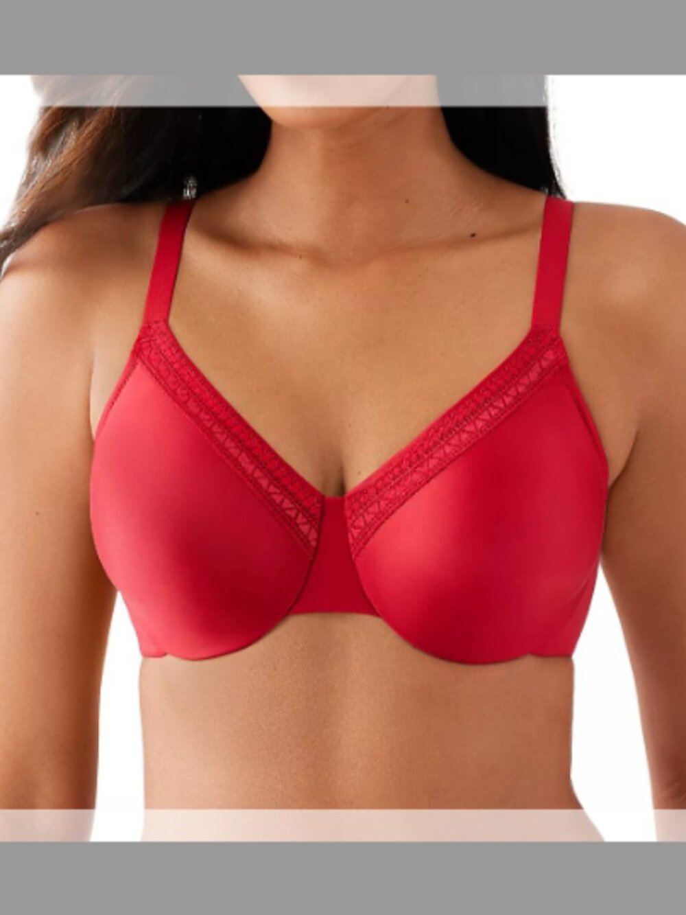 Women's Red Lace Trim Full Coverage Bra 38DD